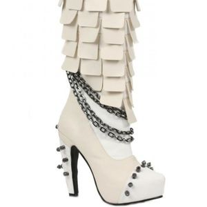 Caymene White Scaled Knee Boot with Spikes